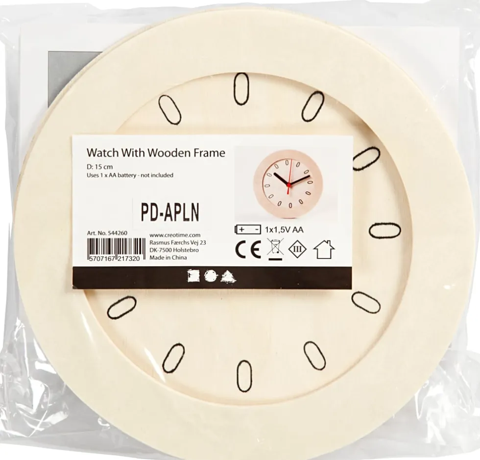 Klocka med träram 15cm plywood