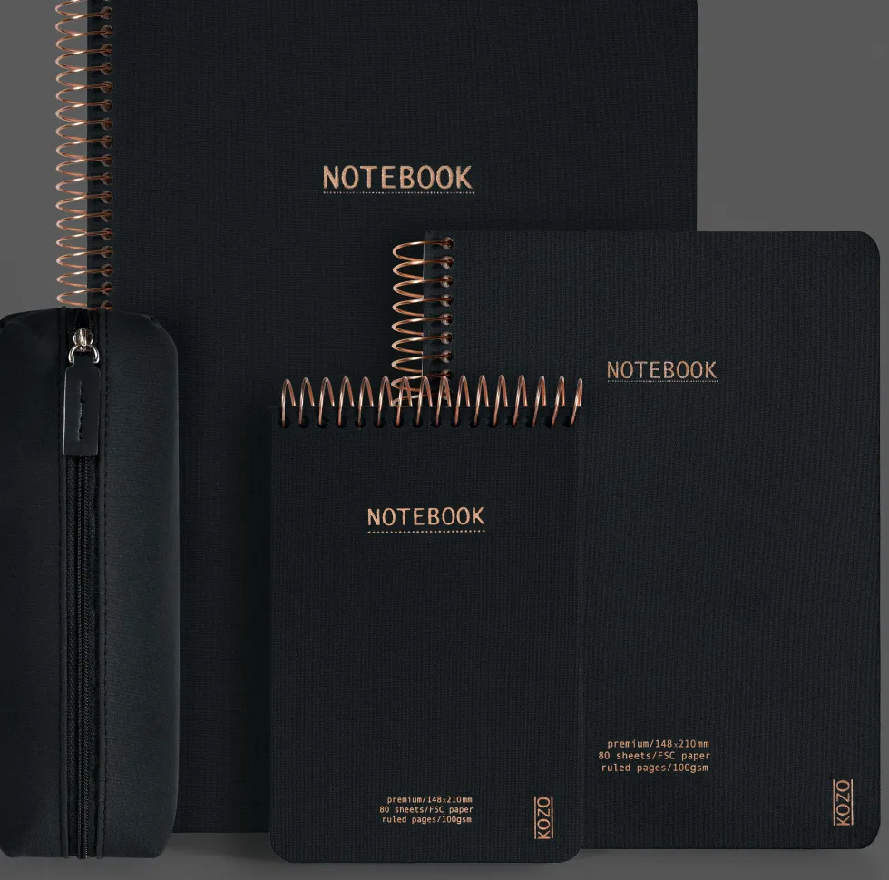 KOZO Anteckningsbok A4 Premium Black Rutad