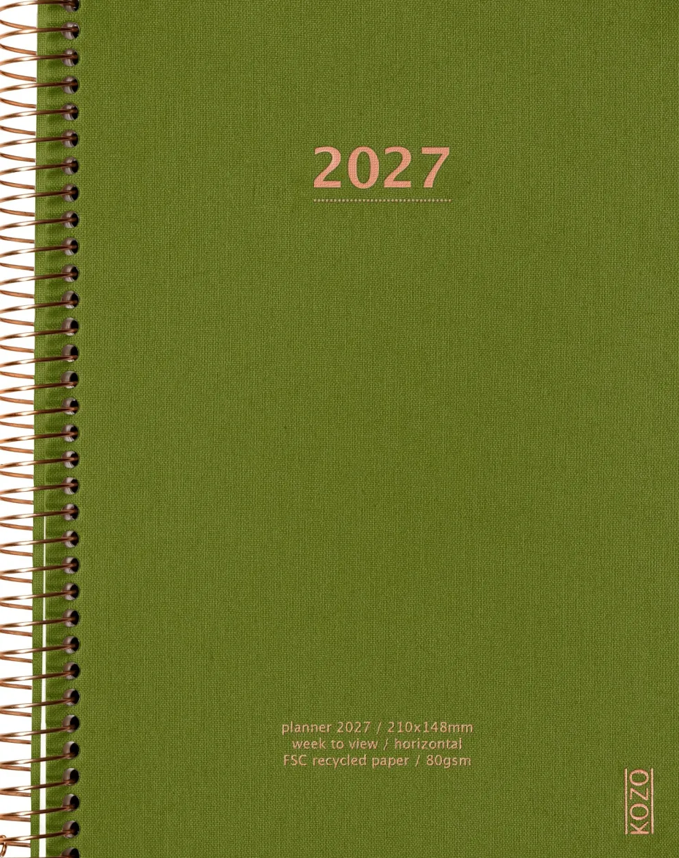 KOZO Kalender 2027 A5 Vecka per uppslag Olive Green