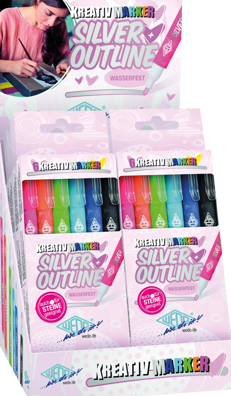 Kreative outliner pen sort. (6) Silver