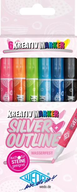 Kreative outliner pen sort. (6) Silver