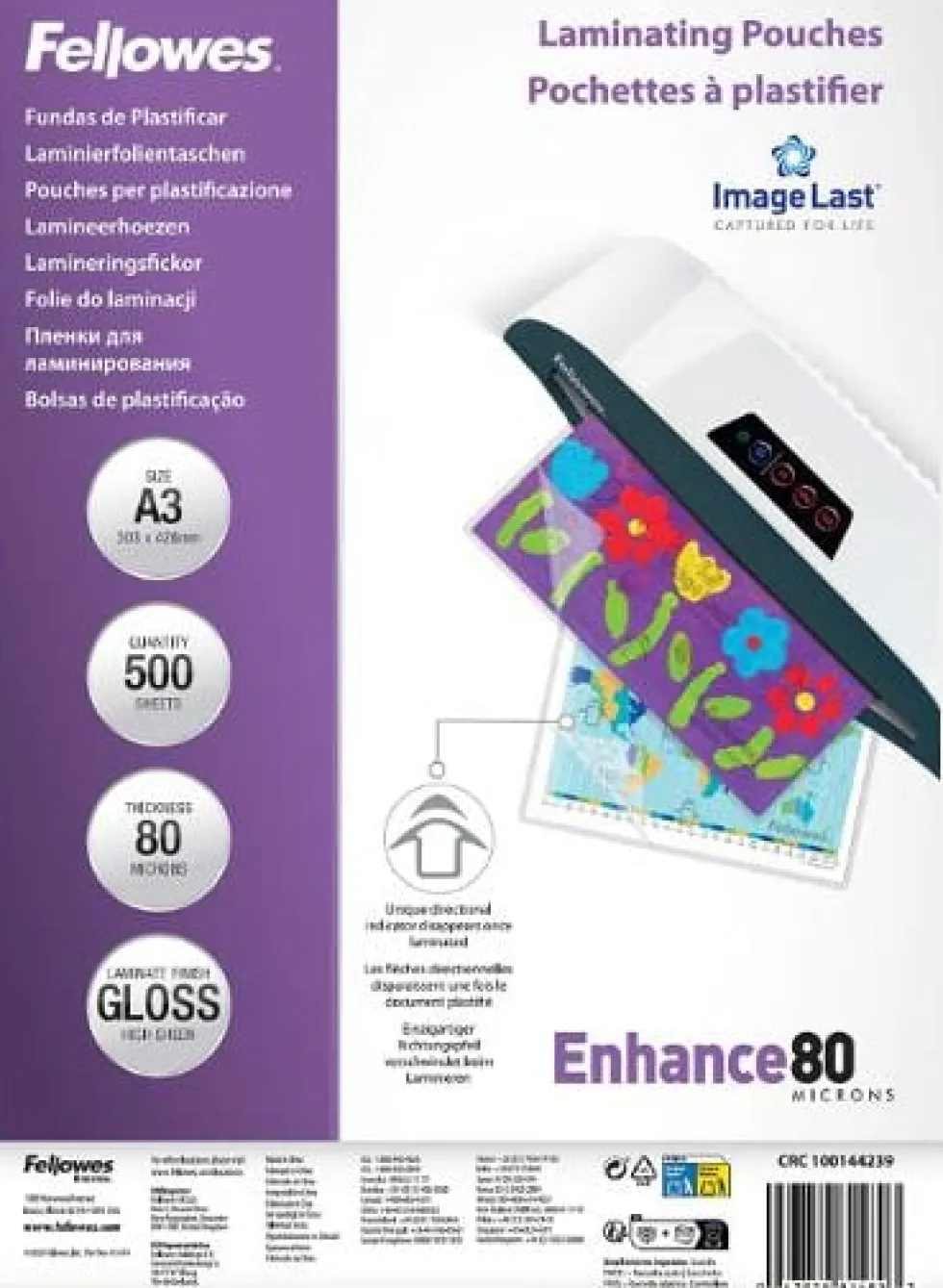 Laminat FELLOWES A3 80mic klar 500/fp