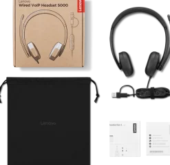 Lenovo 5000 - Headset - på örat - kabelansluten - USB-C - svart