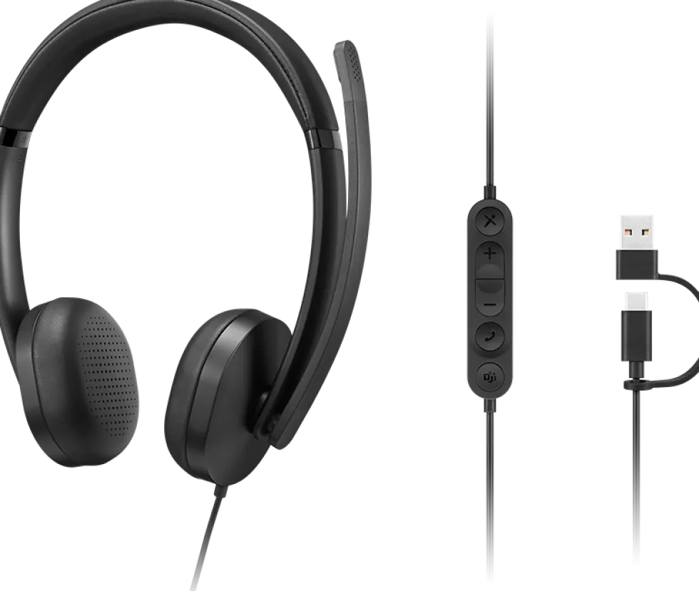 Lenovo 5000 - Headset - på örat - kabelansluten - USB-C - svart