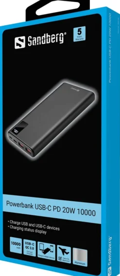 10.000 mAh PD 20W PowerBank USB-C, Black