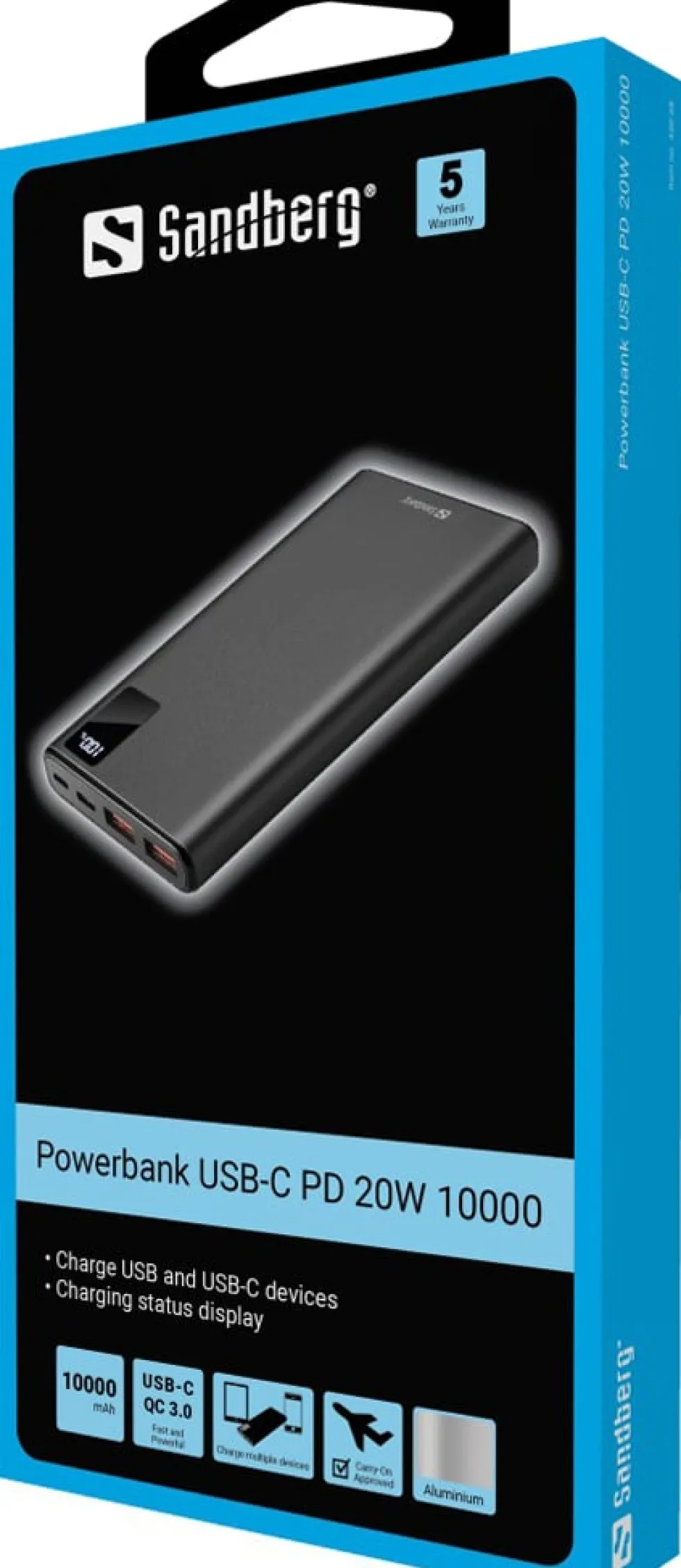 10.000 mAh PD 20W PowerBank USB-C, Black