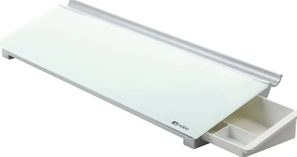 Memotavla glas NOBO med pennfack, vit, 460mm