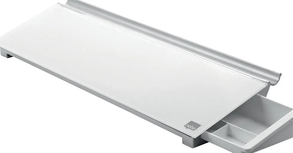 Memotavla glas NOBO med pennfack, vit, 460mm