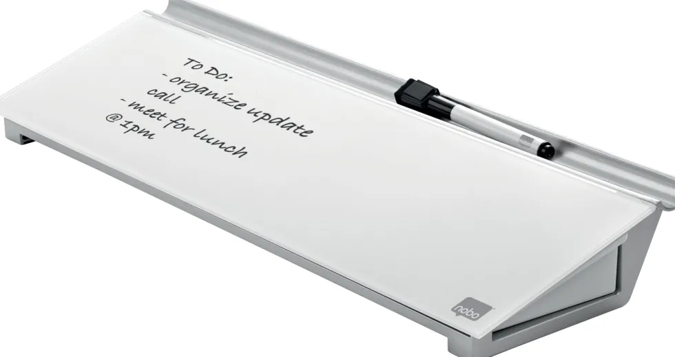 Memotavla glas NOBO med pennfack, vit, 460mm