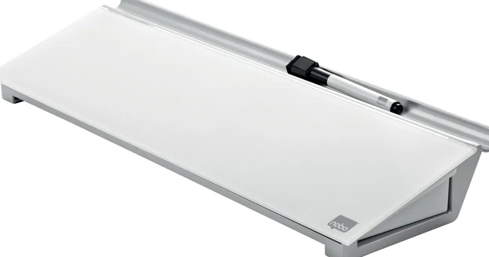 Memotavla glas NOBO med pennfack, vit, 460mm