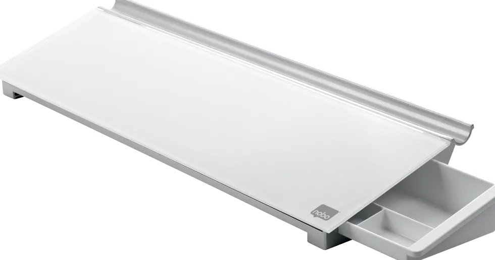 Memotavla glas NOBO med pennfack, vit, 460mm