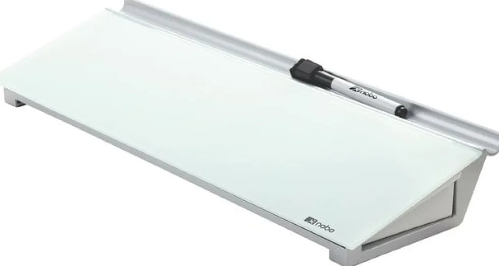 Memotavla glas NOBO med pennfack, vit, 460mm