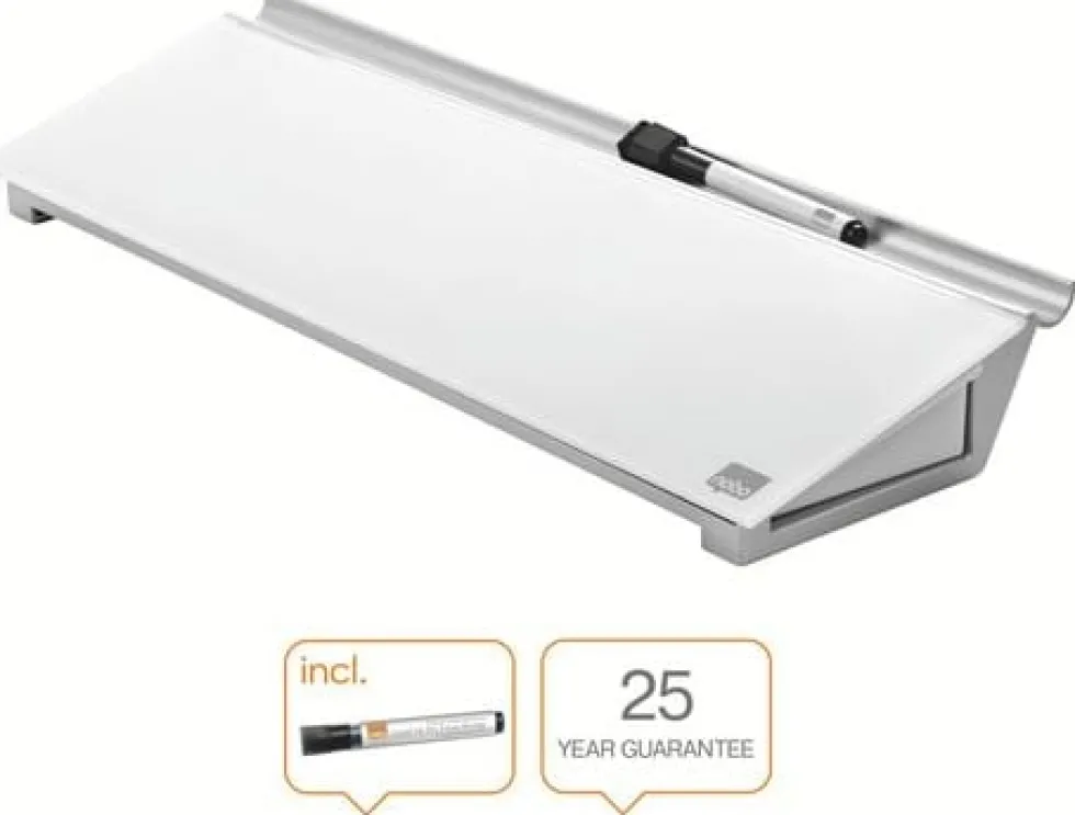 Memotavla glas NOBO med pennfack, vit, 460mm