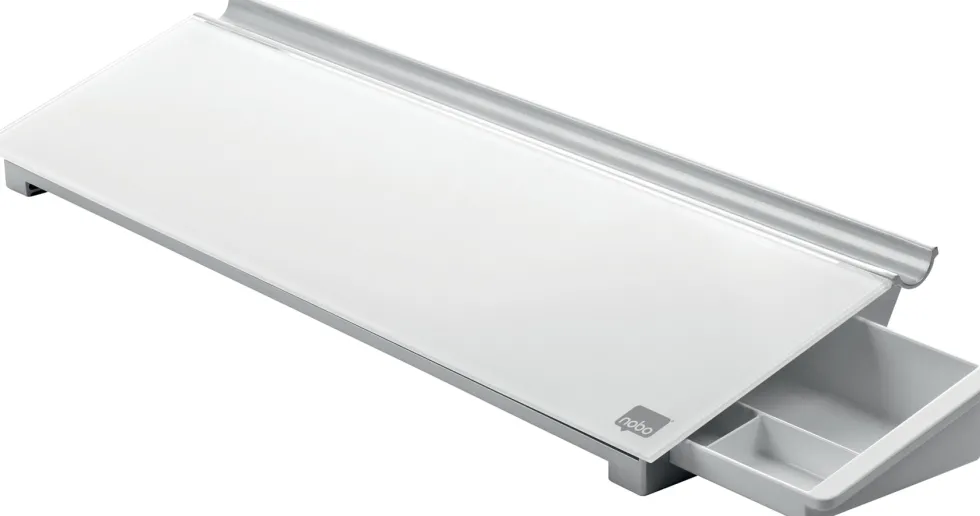 Memotavla glas NOBO med pennfack, vit, 460mm