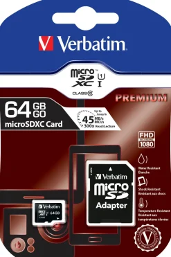 Micro SDXC Card 64GB Class 10 w/adaptor