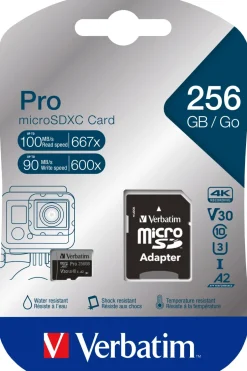 Micro SDXC Card PRO U3 Class 10 A2 256GB w/adaptor