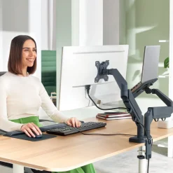 Monitor Arm Space Saving Dual+Laptop Arm, Dark Grey