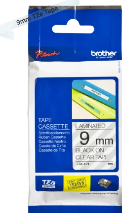 Märkband Brother TZe121, svart/klar, 9mm