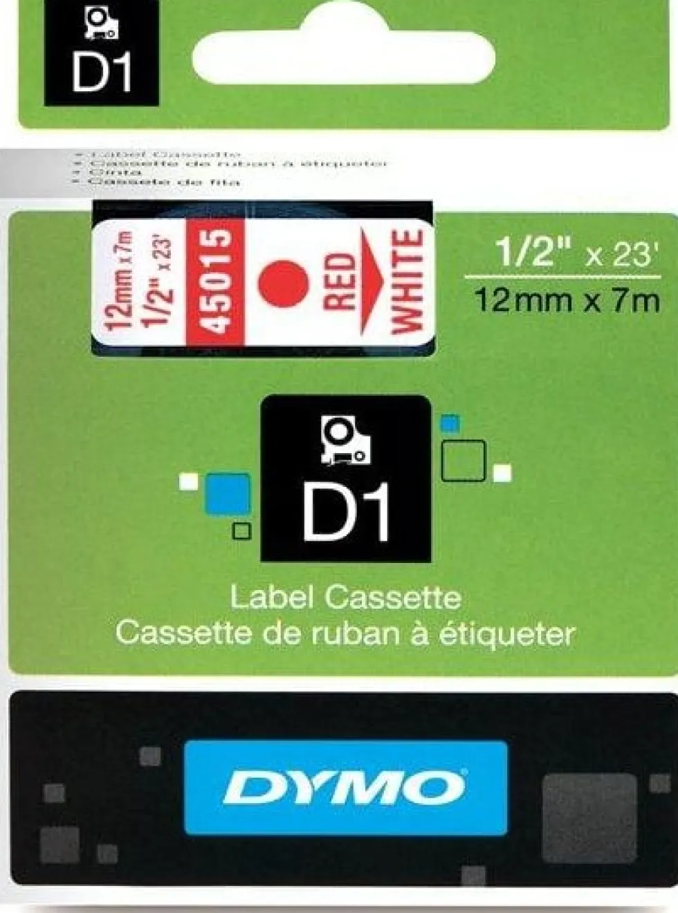 Märkband Dymo D1, plast, röd/vit, 12mm