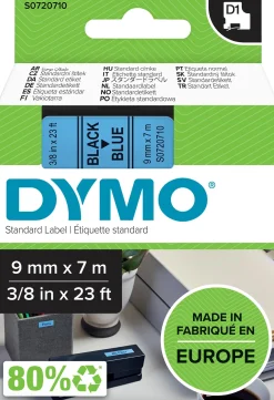 Märkband DYMO D1, plast, svart/blå, 9mm
