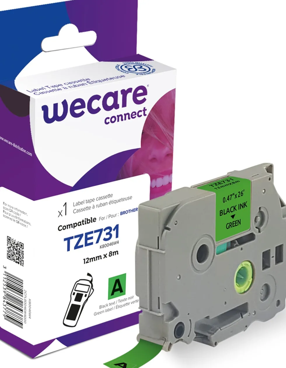 Märkband Wecare TZe 12mm sv/gr