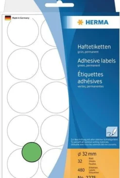 Märketiketter HERMA ej utskrift Grön, runda, Ø32mm, 480/fp