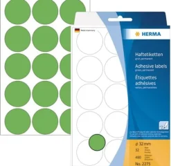 Märketiketter HERMA ej utskrift Grön, runda, Ø32mm, 480/fp