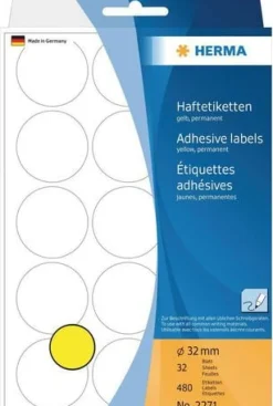 Märketiketter HERMA ej utskrift Gul, runda, Ø32mm, 480/fp