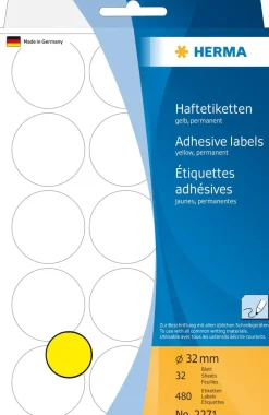 Märketiketter HERMA ej utskrift Gul, runda, Ø32mm, 480/fp