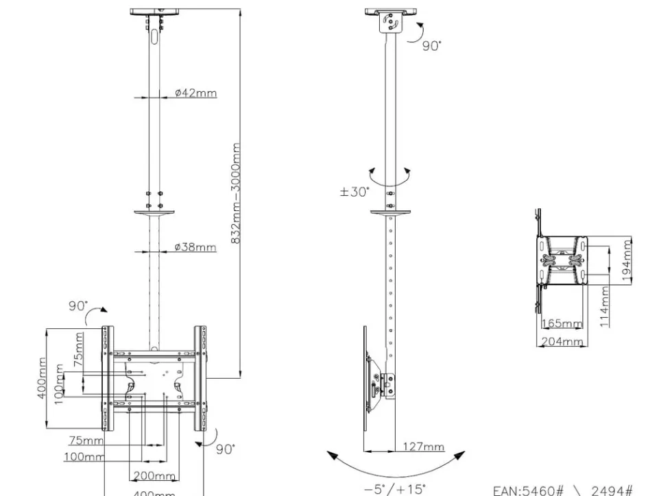 Multibrackets M Public Ceilingmount Medium Single