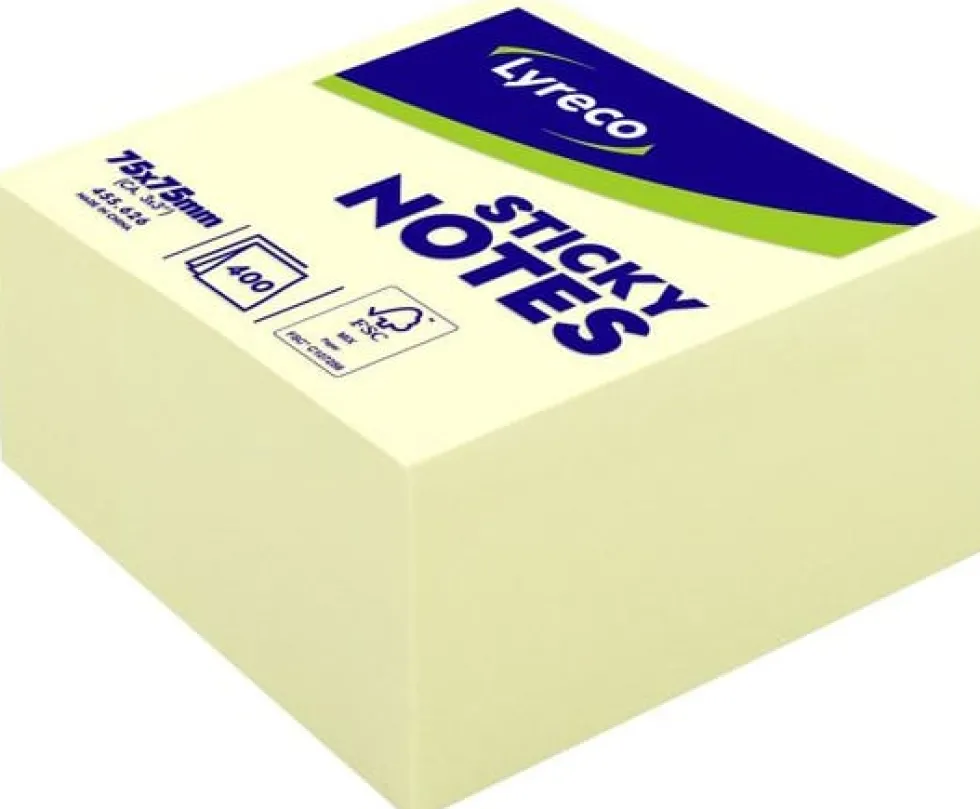 Notes LYRECO kub std 75x75mm gul