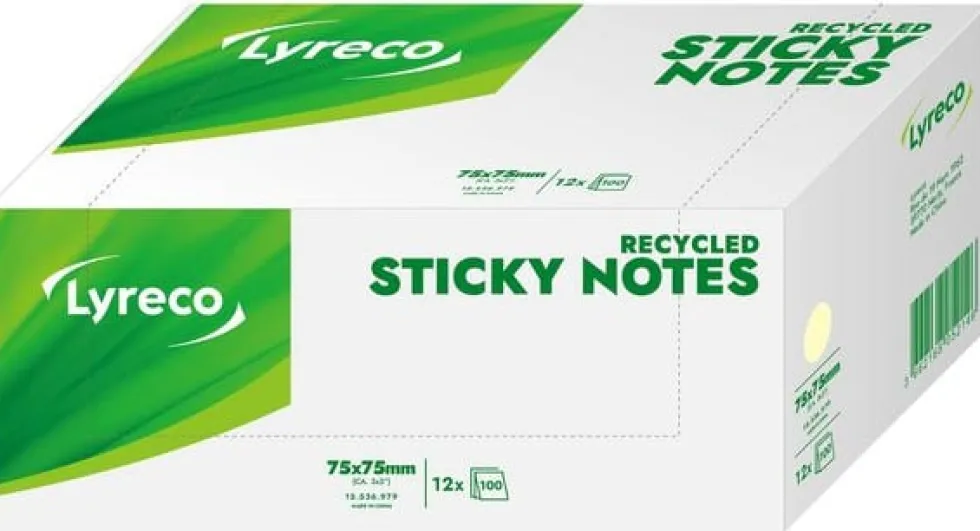 Notes LYRECO recycled 76x76mm gul 12/fp
