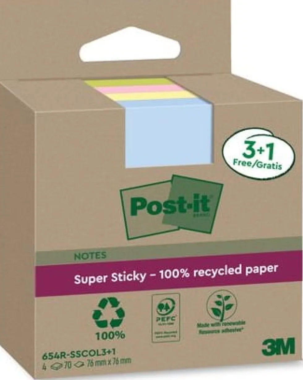 Notes POST-IT SS 76x76mm re sort.f 4/fp