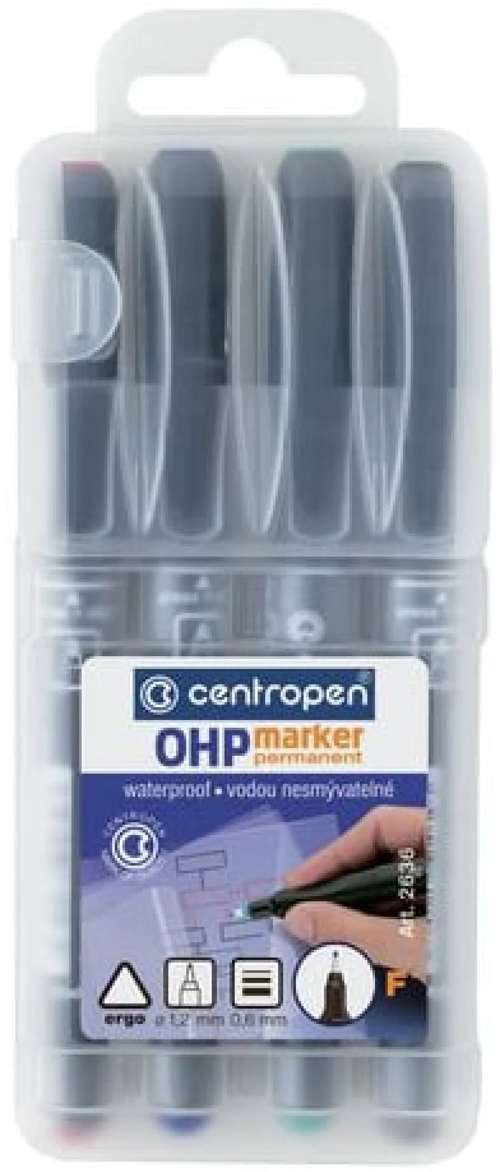 Overheadpenna Ergo permanent, fine, 4-pack