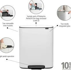Papperskorg BRABANTIA Pedal Bo 2x30L Vit