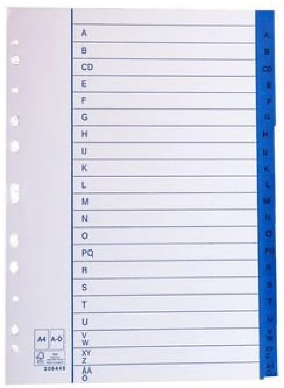 Pappersregister A4 A-Ö 10/fp