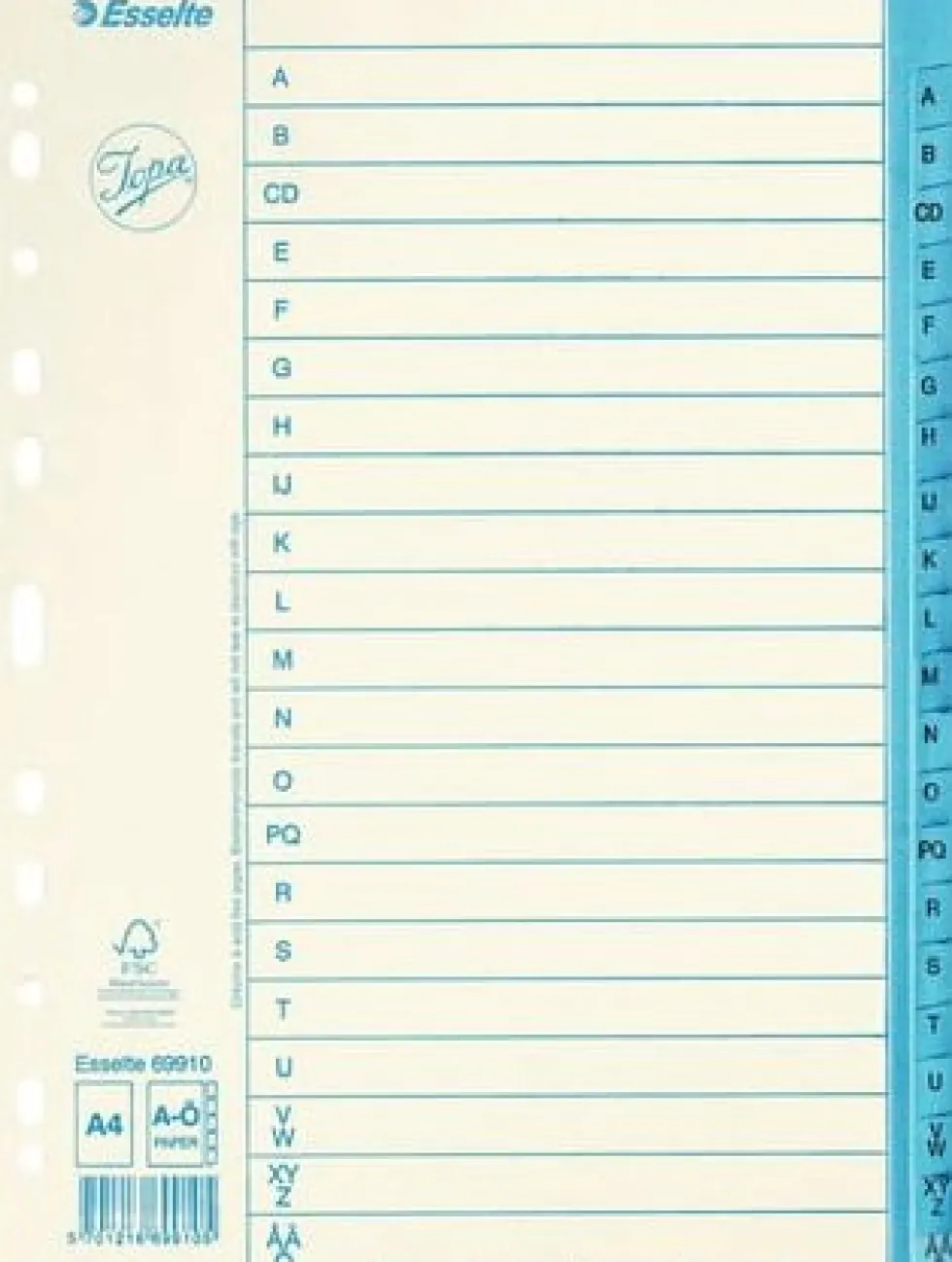 Pappregister JOPA A4 A-Ö vit/blå