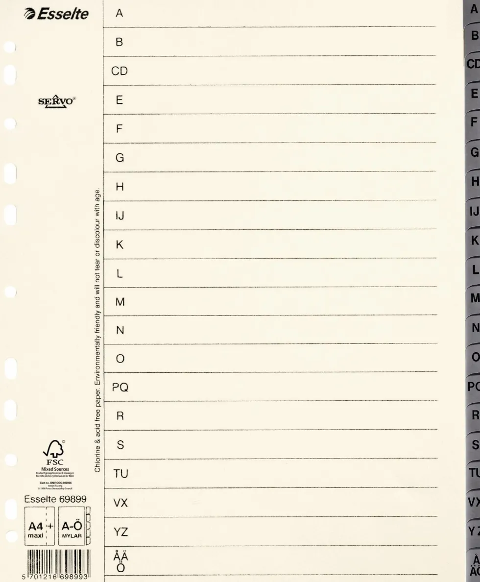 Pappregister Servo System A4+ A-Ö grå