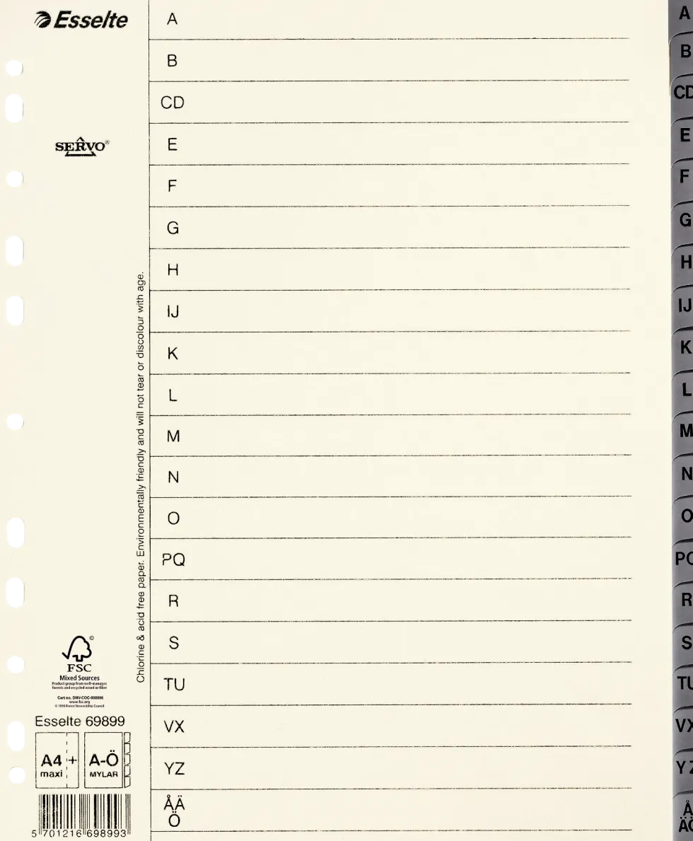 Pappregister Servo System A4+ A-Ö grå