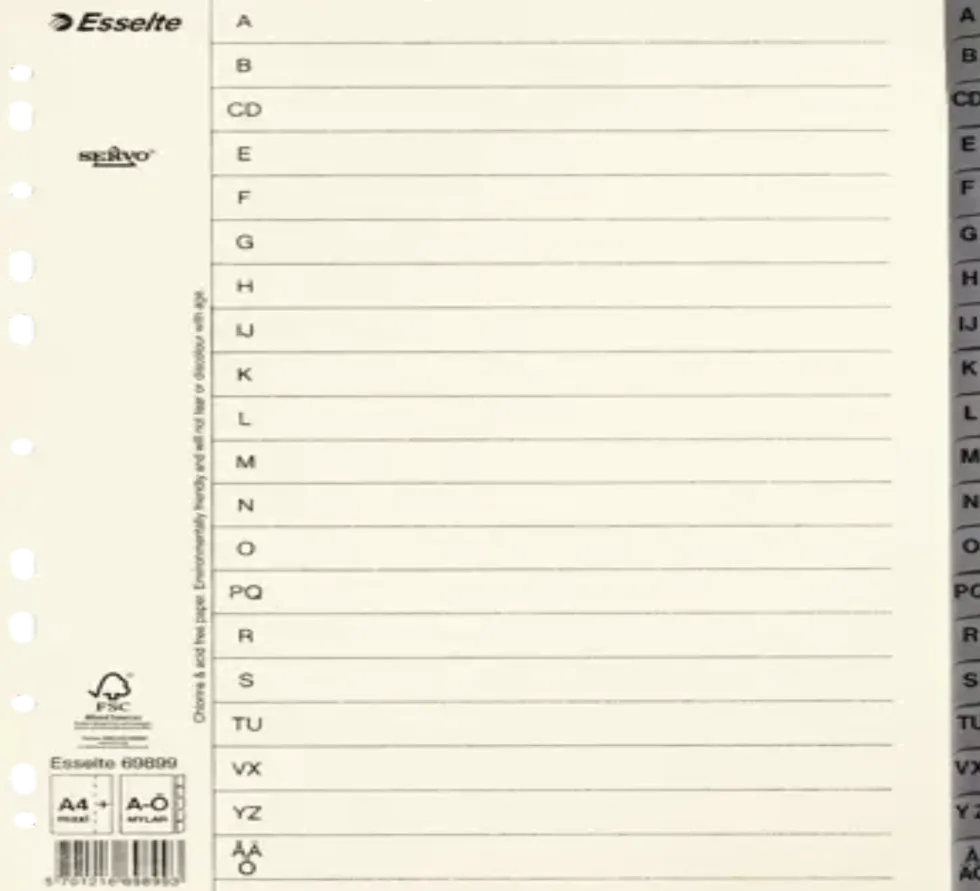 Pappregister Servo System A4+ A-Ö grå