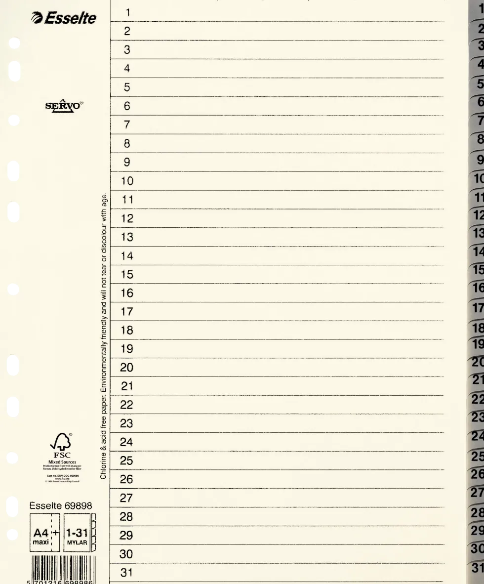 Pappregister Servo System A4+ 1-31 grå