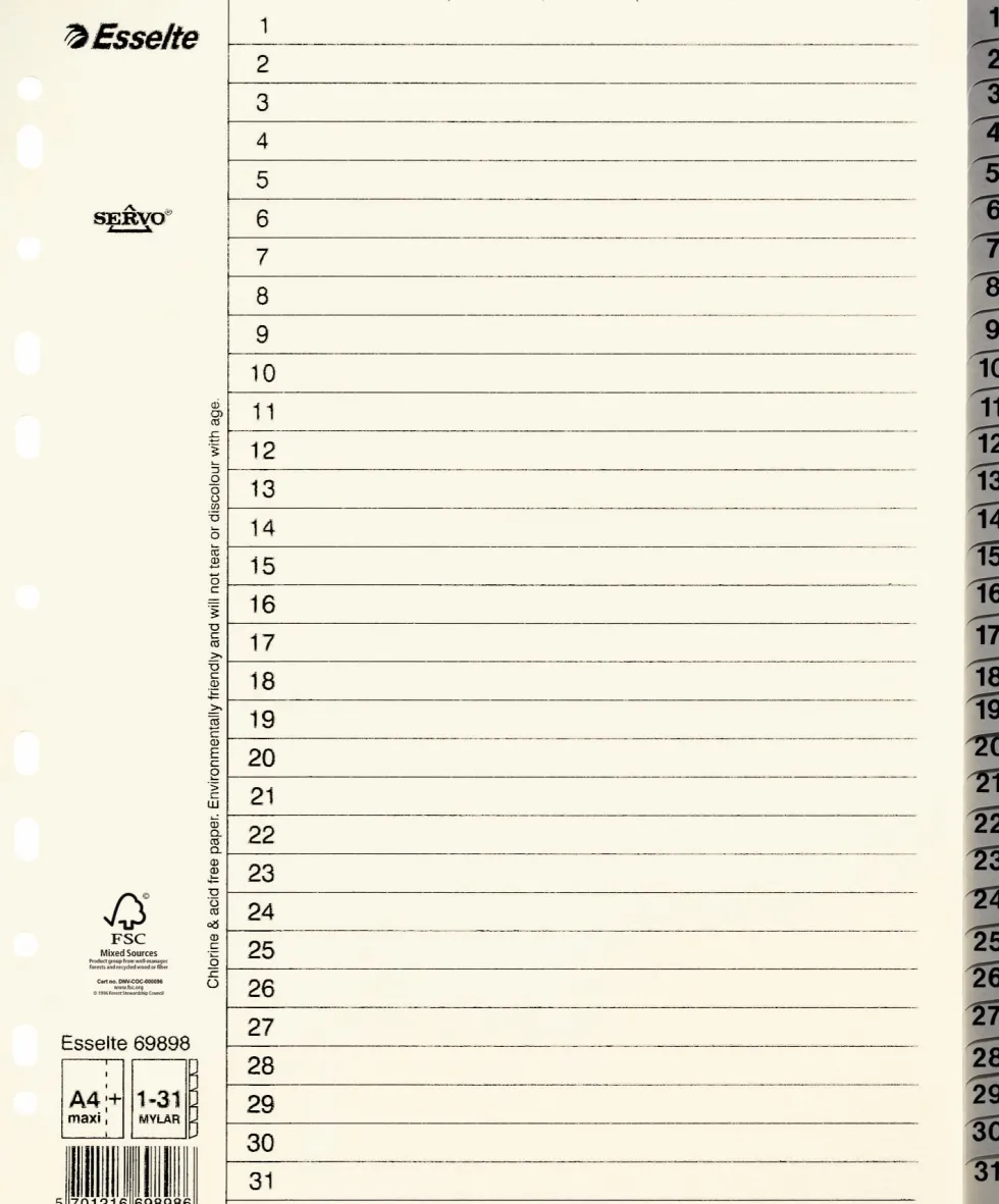 Pappregister Servo System A4+ 1-31 grå