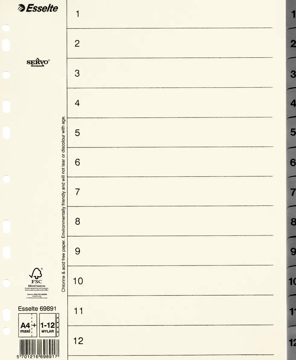 Pappregister Servo System A4+ 1-12 grå