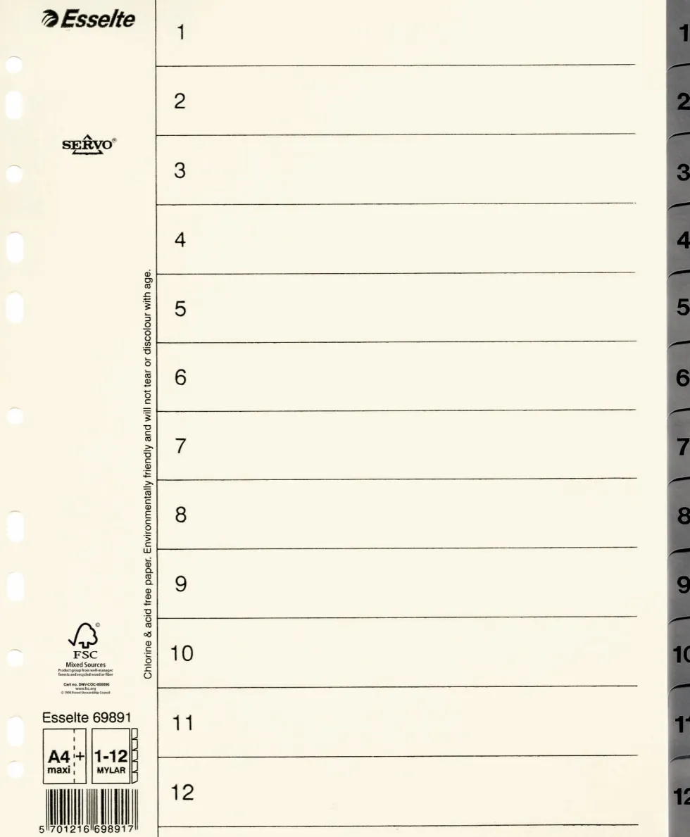 Pappregister Servo System A4+ 1-12 grå