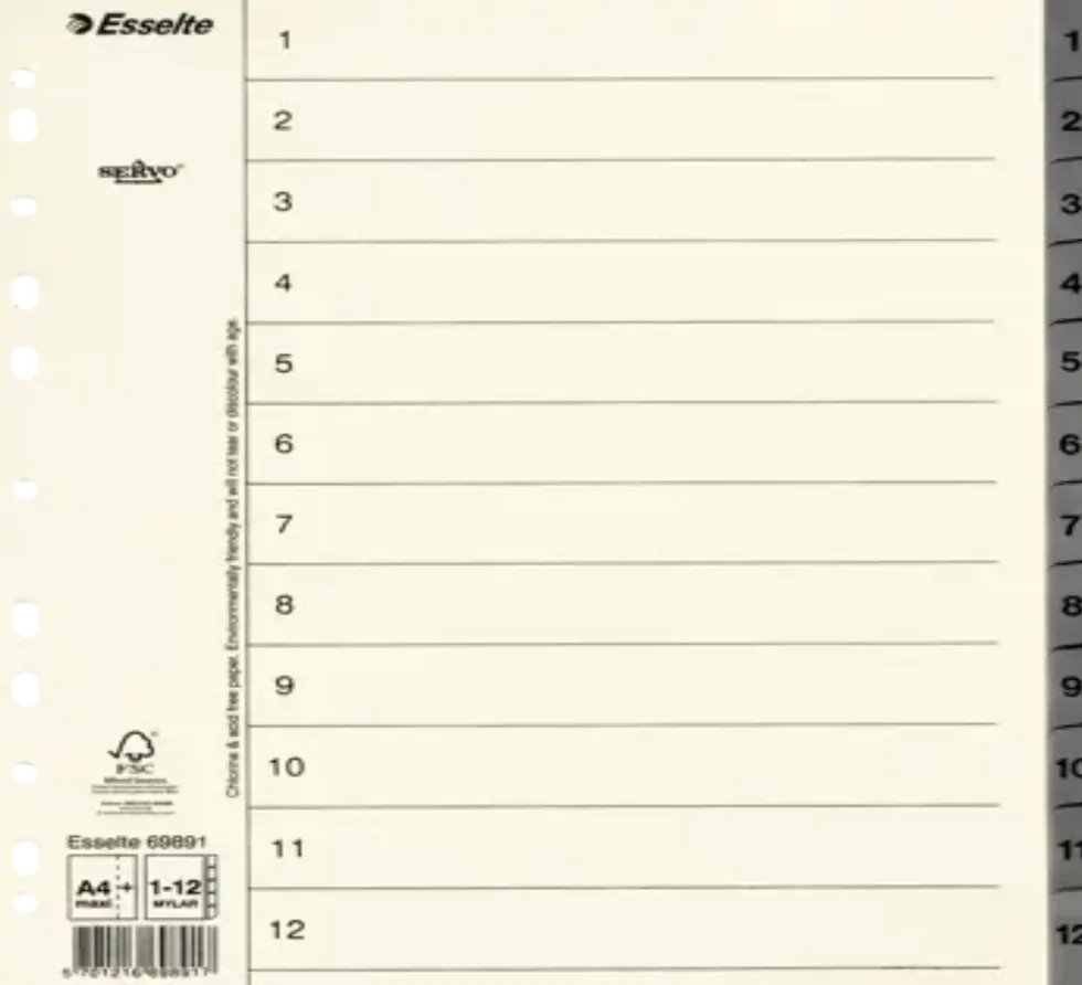 Pappregister Servo System A4+ 1-12 grå