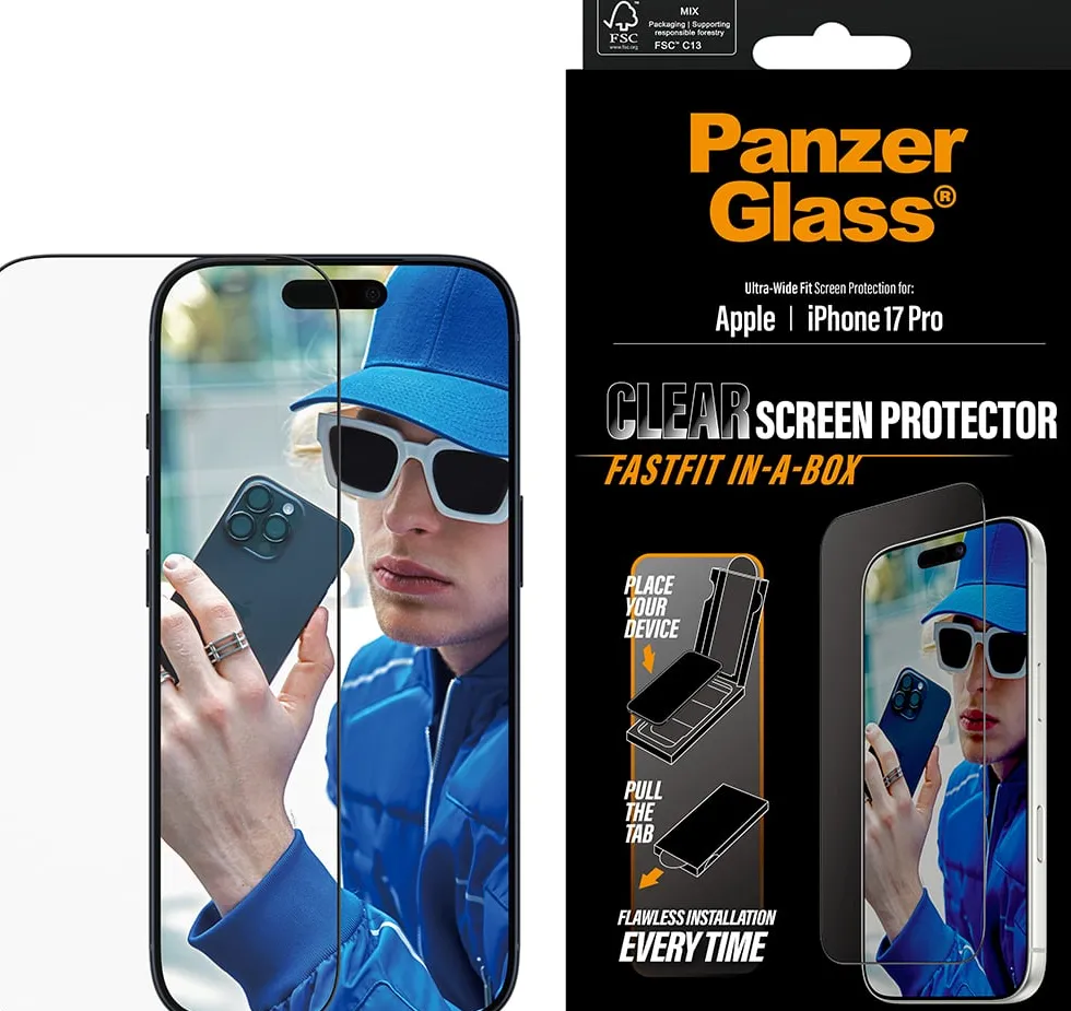 PG Screen Protecter Black Frame iPhone 17 Pro UWF Fastfit