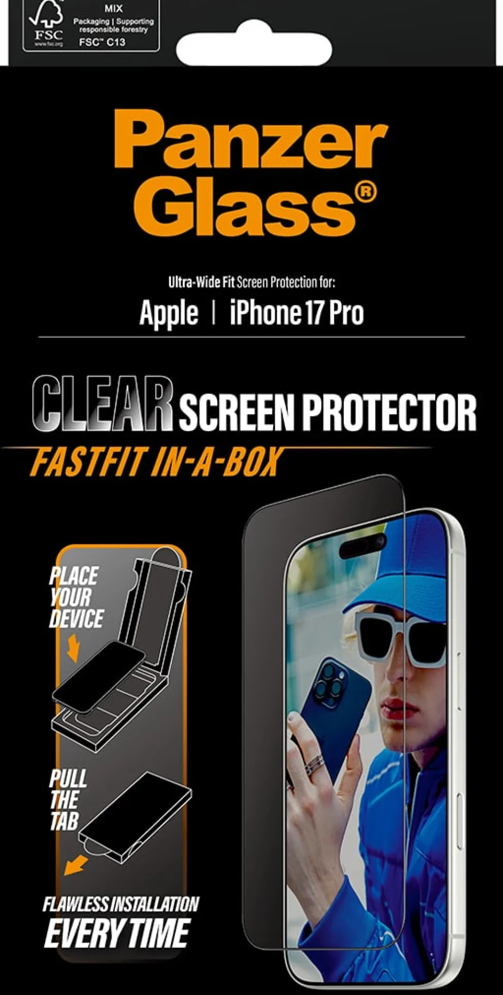 PG Screen Protecter Black Frame iPhone 17 Pro UWF Fastfit