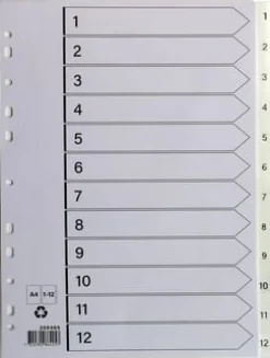 Plastregister A4 1-12 vit