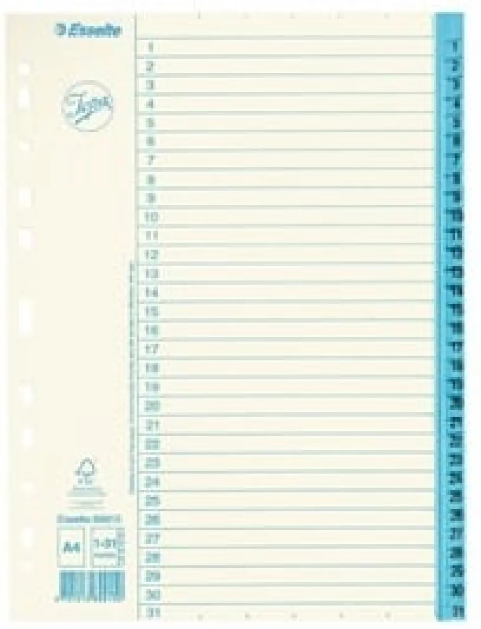 Pärmregister JOPA Papper A4 1-31, blå flik, 10st