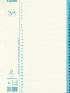 Pärmregister JOPA Papper A4 1-31, blå flik, 10st